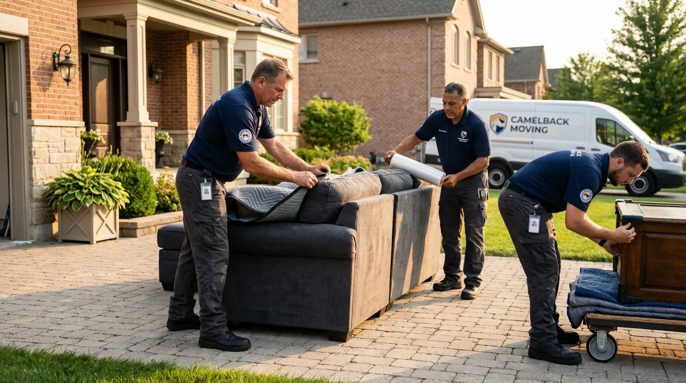 Large estate moving crew wrapping furniture in De Graff, OH